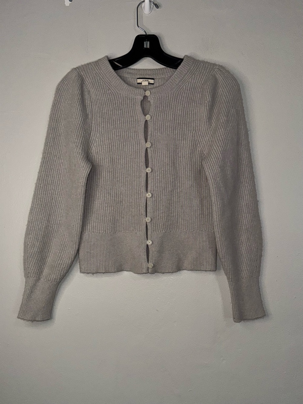 J. Crew Cashmere Light Gray Ribbed Button-Front Cardigan